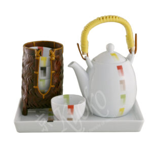 10-396: 1:1:5 Teeset Harlekin im Korb mit Tablett, (P) 450 ml, (C) ø = 6cm; H = 4 cm
