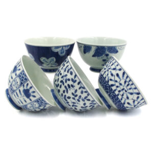 20-525 : Schüsselset Ochazuke Ai Egawari Gosai, 5-fach, weiß/blau, ø = 11,8 cm; H = 7 cm