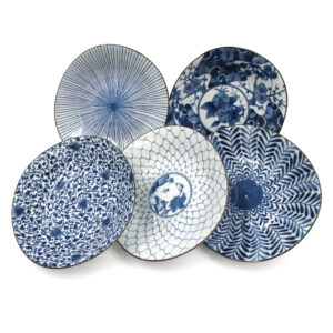 20-528 : Sushiplatten Ai Egawari, 5-fach sort., weiß/blau, ø = 22 cm; H = 4,2 cm