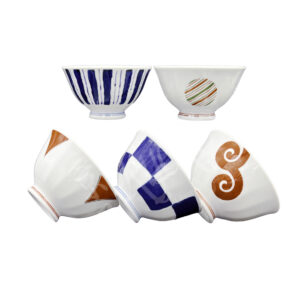 20-566 : Reisschalenset, 5-fach, modern, weiß/blau/rot, ø  = 11,8 cm; H = 6,7 cm