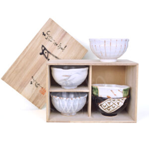 21-238 : 5 Himebowls ShinoGoyo , Holzkasten, ø=12,3; H=7,3 cm