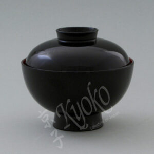 23-187 : Suppenschale m. Deckel, Holzbasis, lackiert, schwarz/rot, ø = 11,7 cm; H = 10,5 cm