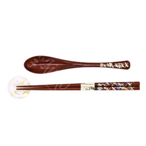 23-489 : Hashi/Hashioki & Spoon Set Tsuru rot
